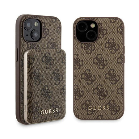 Guess Bundle Pack MagSafe 4G Metal Gold Logo - Etui Set + Power Bank 5000mAh MagSafe iPhone 15 (braun)