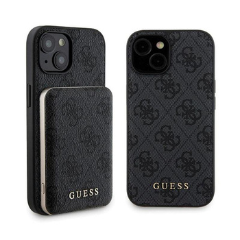 Guess Bundle Pack MagSafe 4G Metal Gold Logo - sada pouzdra + Power Bank 5000mAh MagSafe iPhone 15 (černá)