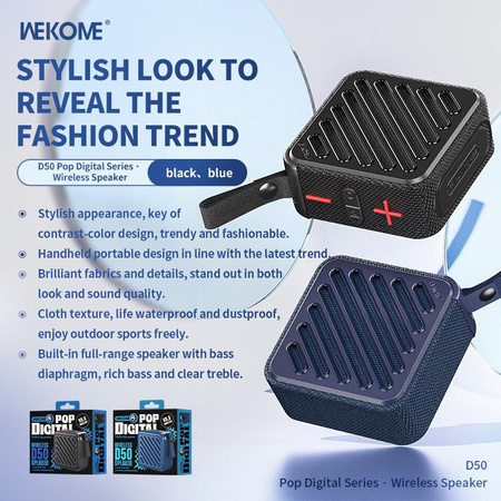 WEKOME D50 Pop Digital Series - přenosný bezdrátový reproduktor Bluetooth V5.2 (černý)