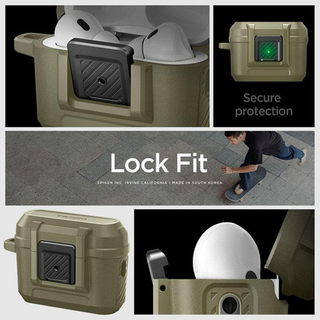Spigen Lock Fit - Pancéřované pouzdro pro Apple AirPods Pro 1 / 2 (Vintage Khaki)
