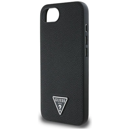 Guess Grained Triangle MagSafe - Pouzdro na iPhone 16e (černé)