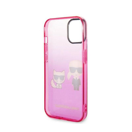 Karl Lagerfeld Gradient Ikonik Karl & Choupette - Hülle für iPhone 14 Plus (Pink)