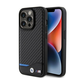 BMW Leather Carbon Blue Line MagSafe - iPhone 15 Pro Max Case (black)