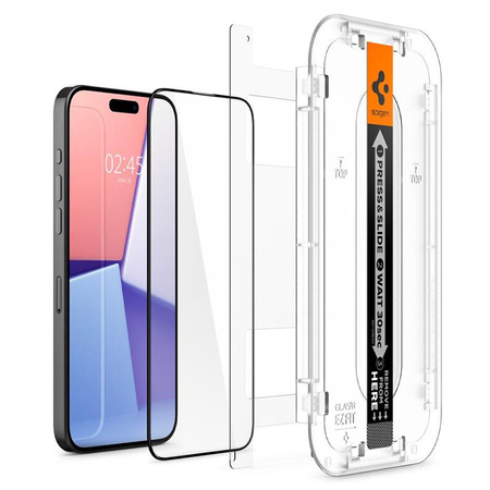 Spigen GLAS.TR EZ FIT FC - Edzett üveg iPhone 15 Pro készülékhez (fekete keret)