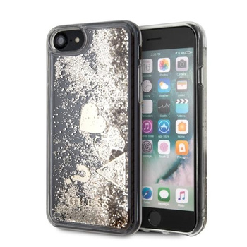 Guess Liquid Glitter Hearts - pouzdro pro iPhone SE 2020 / 8 / 7 (zlaté)