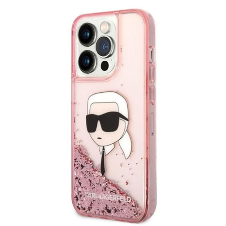 Karl Lagerfeld Liquid Glitter Karl's Head - Hülle für iPhone 14 Pro (Pink)