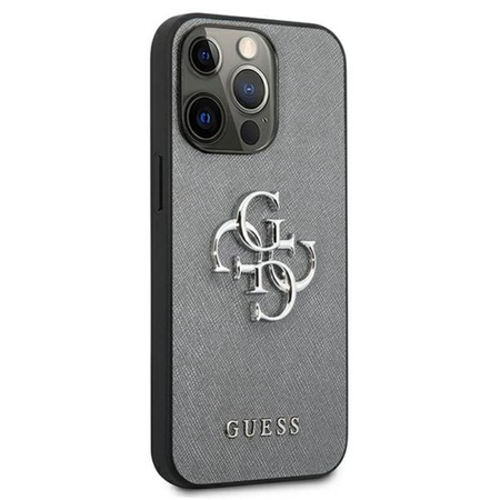 Guess Saffiano 4G Big Silver Logo - Coque iPhone 13 Pro (gris)