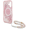 Guess IML Flowers With Pearl Strap MagSafe - Coque pour iPhone 16 Plus (rose)
