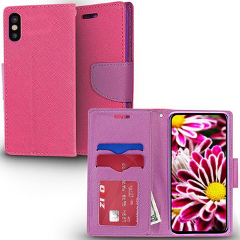 Zizo Flap Wallet Pouch - pouzdro na iPhone X s přihrádkami na karty + stojánek (růžová/fialová)
