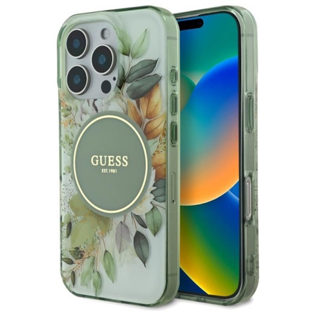 Guess IML Flower & Tonal Circle MagSafe - Hülle iPhone 16 Pro (Grün)