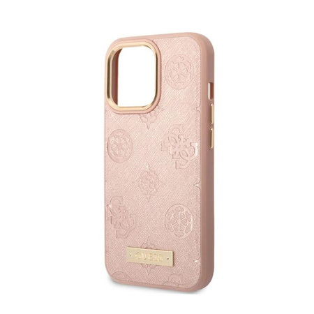Guess Peony Logo Plate MagSafe - pouzdro pro iPhone 13 Pro Max (růžové)