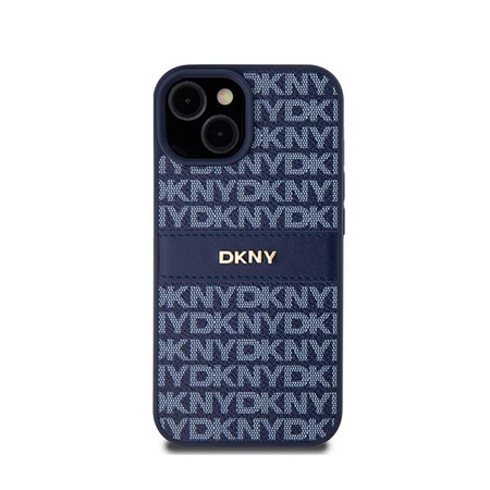 DKNY Leather Mono Stripe & Metal Logo - iPhone 15 / 14 / 13 Case (bleu)