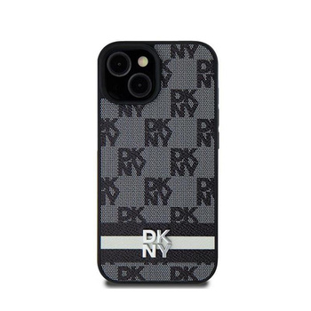 DKNY Leather Checkered Mono Pattern & Printed Stripes - pouzdro pro Samsung Galaxy S24+ (černé)