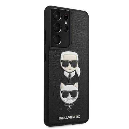 Karl Lagerfeld Saffiano Karl & Choupette Heads - Étui pour Samsung Galaxy S21 Ultra (noir)
