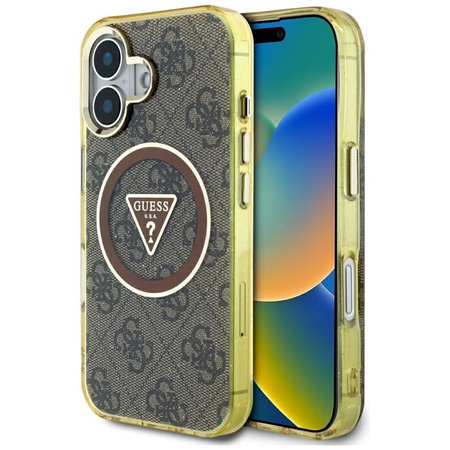 Guess IML Metal Glitter 4G Circle Triangle MagSafe - Hülle für iPhone 16 (braun)
