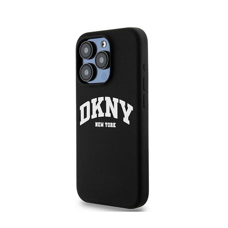 DKNY Liquid Silicone fehér nyomtatott logóval ellátott MagSafe - iPhone 15 Pro tok (fekete)