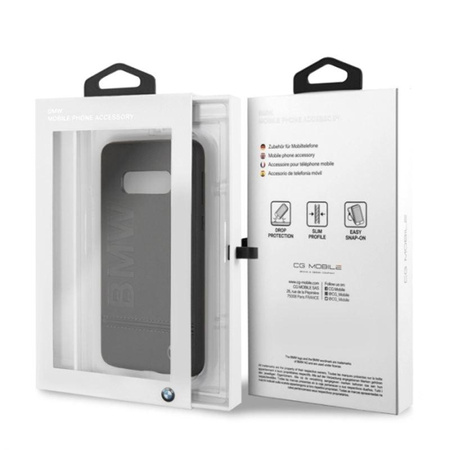 BMW Signature Logo Imprint Case - Samsung Galaxy S10e bőr tok dombornyomott BMW logóval (fekete)