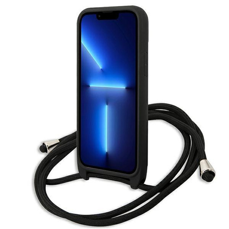 Karl Lagerfeld Leather Monogram Patch and Cord Iconik - Hülle für iPhone 13 mini (Schwarz)