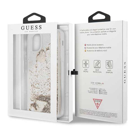Guess Liquid Glitter Hearts - pouzdro pro iPhone 11 Pro Max (zlaté)