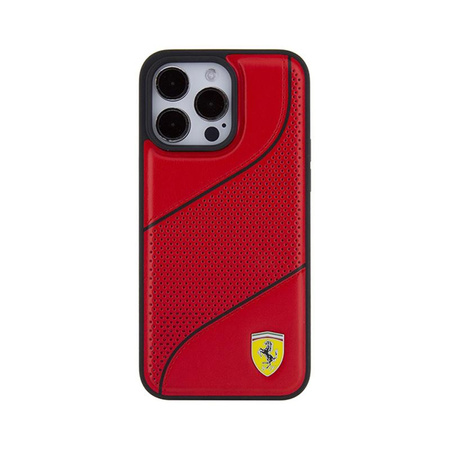Ferrari Perforated Waves Metal Logo - Coque iPhone 15 Pro (rouge)