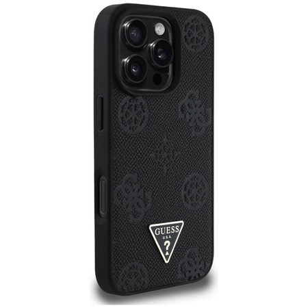 Guess Grained Hot Stamp Peony Triangle Logo MagSafe - Etui do iPhone 16 Pro (czarny)