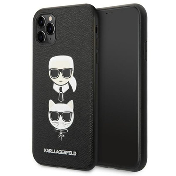 Karl Lagerfeld Saffiano Karl & Choupette Heads - Coque iPhone 11 Pro (noir)