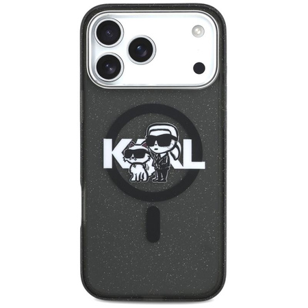 Karl Lagerfeld IML Glitter Karl & Choupette Sketch Logo MagSafe - Pouzdro pro iPhone 17 Pro Max (černé)