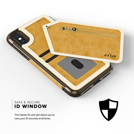 Zizo Nebula Wallet Case - Lederhülle für iPhone X mit Kartenfächern + Tasche mit Reißverschluss + 9H-Glas für Bildschirm (Hellbraun/Braun)