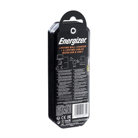 Energizer HardCase - Kompaktes Netzladegerät 2x USB-A + USB-C & Micro USB Kabel (Schwarz) lebenslange Garantie