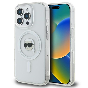 Karl Lagerfeld IML Metal Karl Head MagSafe - pouzdro pro iPhone 16 Pro (bílé)