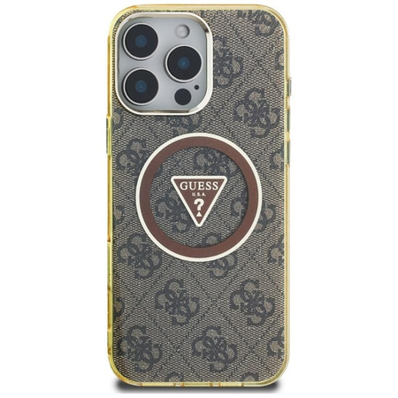 Guess IML Metal Glitter 4G Circle Triangle MagSafe - Pouzdro pro iPhone 16 Pro Max (hnědá)