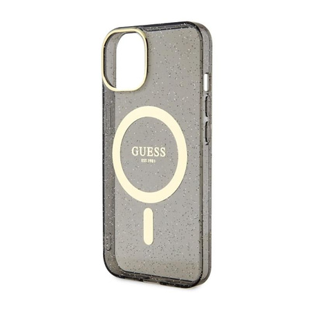 Guess Glitter Gold MagSafe - pouzdro pro iPhone 14 (černé)