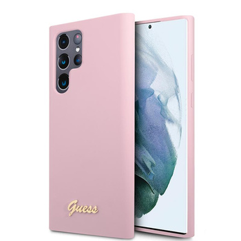 Guess Silicone Script Metal Logo - Etui Samsung Galaxy S22 Ultra (lawenda)