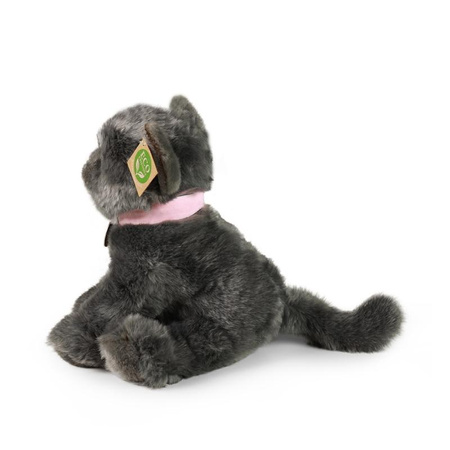 Rappa - Mascotte realistica in peluche Gatto grigio seduto 25 cm Ecologico