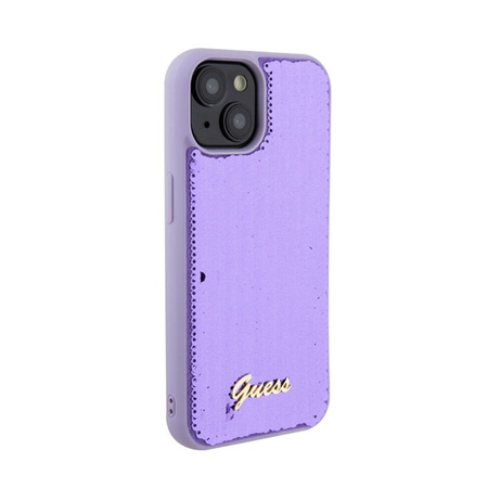Guess Sequin Script Metal - pouzdro pro iPhone 15 (fialové)