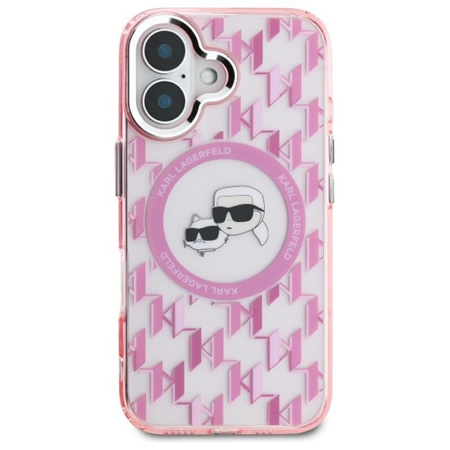 Karl Lagerfeld IML Monogram Karl & Choupette Head MagSafe - Hülle für iPhone 16 (rosa)