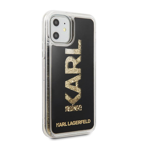 Karl Lagerfeld Logo Karl Liquid Glitter - pouzdro pro iPhone 11 (černé/zlaté třpytky)