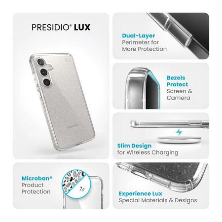 Speck Presidio Lux Glitter - Samsung Galaxy S24+ Case (Clear / Gold Glitter)