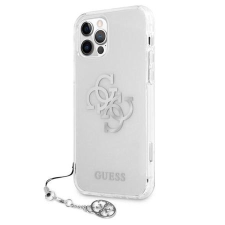 Guess 4G Big Logo Charm - pouzdro pro iPhone 12 / iPhone 12 Pro (stříbrné přívěsky)