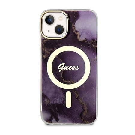 Guess Golden Marble MagSafe - Schutzhülle für iPhone 14 (Violett)