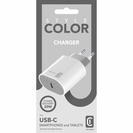 Nabíječka Cellularline Stylecolor - 20W síťová nabíječka USB-C Power Delivery (bílá)