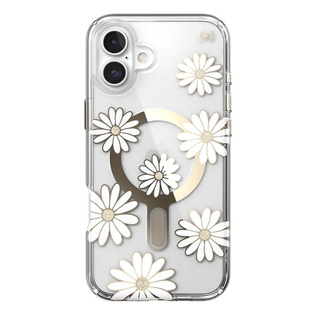 Speck Presidio Lux ClickLock & MagSafe - Hülle iPhone 16 Plus (Sunshine Daisies / Clear / Gold)