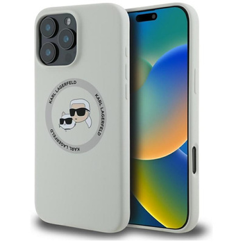 Karl Lagerfeld Silicone Double Heads And Circle MagSafe - Coque pour iPhone 16 Pro Max (beige)