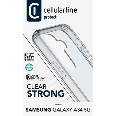 Cellularline Clear Strong - Étui pour Samsung Galaxy A34 5G avec protection antimicrobienne (transparent)