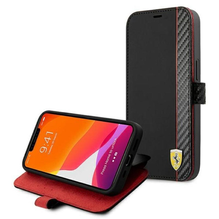 Coque Ferrari Booktype On Track Carbon Stripe - iPhone 13 Case (noir)