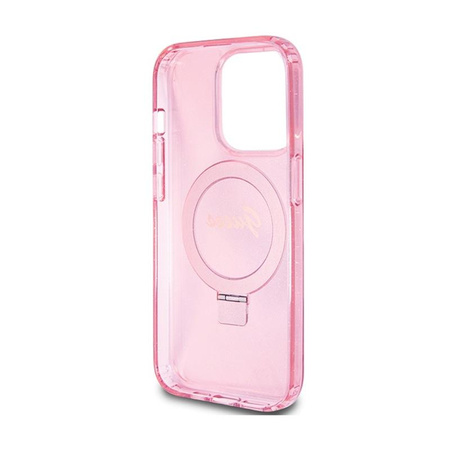 Guess Ring Stand Script Glitter MagSafe - Etui iPhone 15 Pro Max (różowy)
