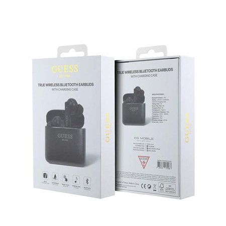 Guess nyomtatott logó - TWS Bluetooth fejhallgató + töltőtáska (fekete)
