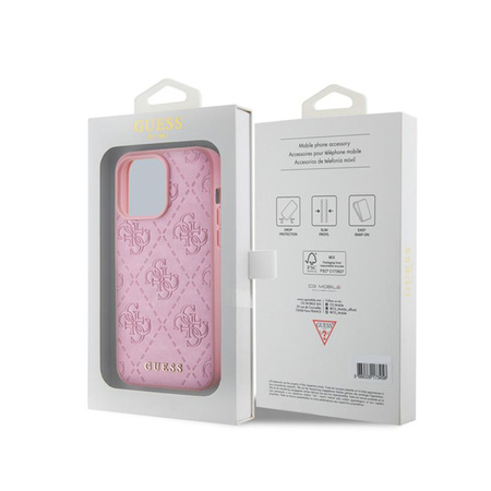 Guess Leder 4G gestempelt - iPhone 15 Pro Tasche (rosa)