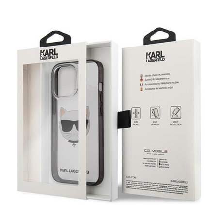 Karl Lagerfeld Choupette Head - pouzdro pro iPhone 13 Pro (čiré / černý rámeček)