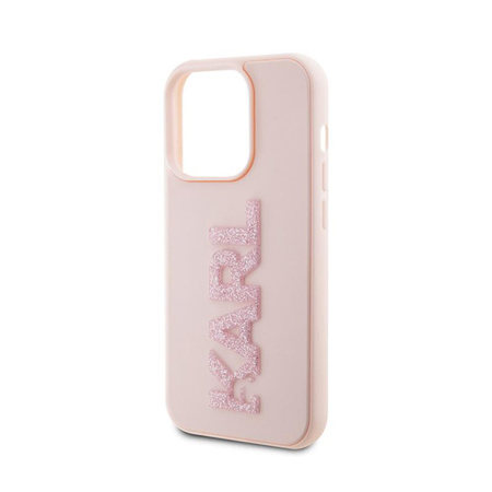 Karl Lagerfeld 3D Rubber Glitter Logo - pouzdro pro iPhone 15 Pro (růžové)